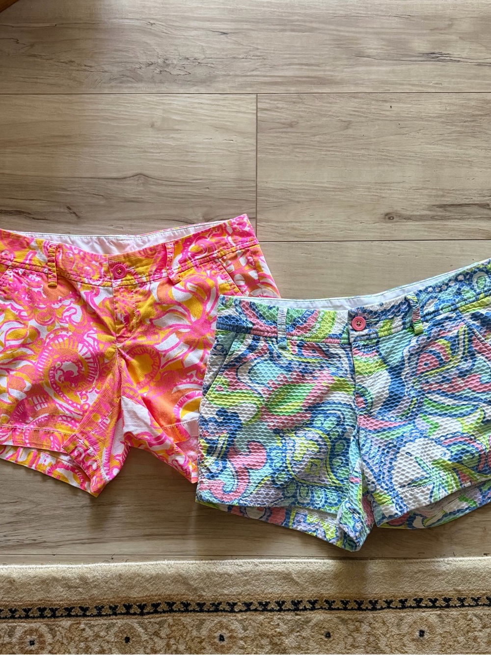 Lilly Pulitzer Neon Pink & Pastel Multicolor Printed Jean Shorts Duo
